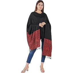 amazing weavers Women's Regular Fit Weave Faux Wool Kashmiri Shawl (Size: 28 X 80 Inches) Viscose Shawl Silk Paisley Design Shawls, Stoles (Black n Maroon)-picture-26