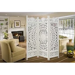 Amazing Wood Store Handcrafted Folding Wooden Partition in Mango Wood 3 Panels (White) | Room Divider | Room Separator Wooden Partition for Living Room (Standard Room)-picture-12