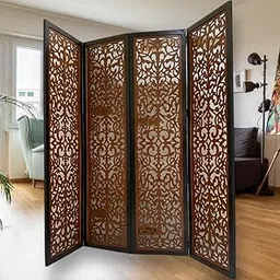 Amazing Wood Store Room Divider/Partition/Separator for Living Room/Office - Wooden Screen With Flower Design - 4 Panel-picture-15