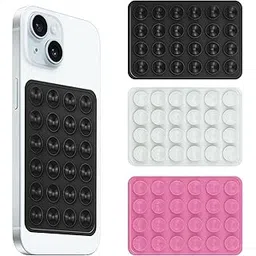 amazon basics Suction Phone Case Anti-Slip Silicone Hands-Free Sticky Pads for Phone Case Mount for Selfies Videos Mirror Shower Car Dashboard - Black,White,Pink (Pack of 3)-picture-11