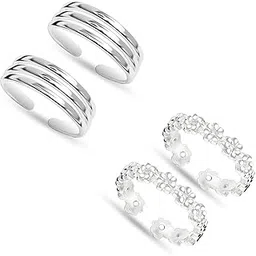 amazon brand - anarva 925 Sterling Pure Silver BIS Hallmarked Combo Toe Ring for Women-picture-37