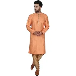 amazon brand - anarva Men's Casual Art Silk Ethnic Festive Kurta Pajama Set-picture-40