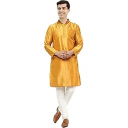 amazon brand - anarva Men's Dupion Silk Embroidered Kurta & Pant Mandarin Collar Ethnic Motifs Festive Party Dress-picture-25