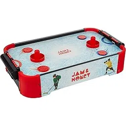 Amazon Brand - Jam & Honey Air Hockey Game for Kids | Electric Powered | Portable Tabletop Board Game | 2 Strikers, 4 Pucks | for Boys & Girls 5 Years+ | Medium 51 x 37 x 10 cm | Red & Blue-picture-34