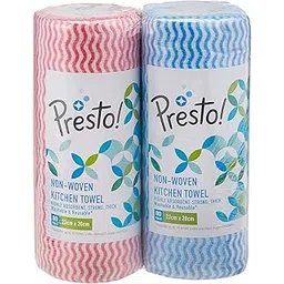 Amazon Brand - Presto! Non-Woven Kitchen Towel Roll | 160 Pulls | Blue & Red Kitchen Cloth | 80 Pulls X 2 Rolls | Food Safe | Lint-free and Residue-Free | Washable and Reusable | Highly Absorbent-image-24