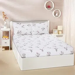 Amazon Brand - Solimo Queen Size Fitted Bedsheet with 2 Pillow Cases | 200 TC | 100% Cotton | Fits Up to 7 Inch Mattress (78 X 60 Inches) | Floral Design (Pink)-image-17