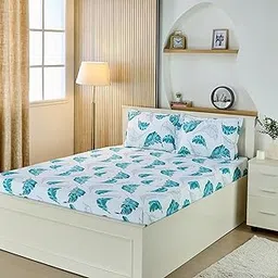Amazon Brand - Solimo Queen Size Flat Bedsheet with 2 Pillow Cases | 200 TC | 100% Cotton | Washing Machine Washable | 90 x 100 Inches | Floral Design (Green)-image-19