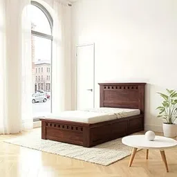 Amazon Brand - Solimo Solid Sheesham Wood Kuber Single Size Bed with Box Storage for Bedroom Wooden Single Bed Palang for Home 1 Year Warranty (Walnut Finish)-image-0