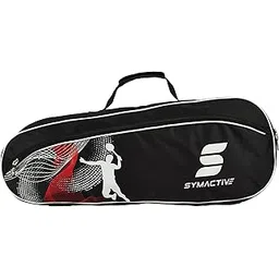 Amazon Brand - Symactive Polyester Triple Zipper Badminton Kit Bag | Water-Repellent Outer Fabric | Triple Compartments (Black)-picture-29