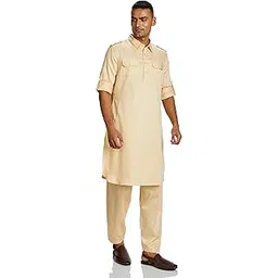 amazon brand - symbol Men Cotton Pathani Kurta Pyjama Set (2pcs)-picture-18