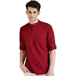 amazon brand - symbol Men's Cotton Shirt | Kurta Placket Style | Casual | Plain | Full Sleeve | Summer - Regular Fit (Available in Plus Size and Combo Packs)-picture-30