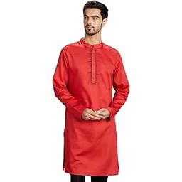 amazon brand - symbol Men's Cotton Solid Festive Embellished Long Kurta (Regular Fit)-picture-17