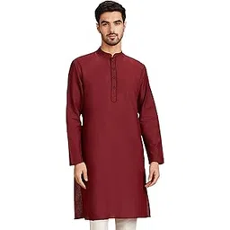 amazon brand - symbol Men's Rayon Blend Festive Solid Long Kurta (Regular Fit)-picture-44