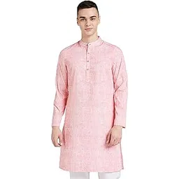 amazon brand - symbol Men's Solid Cotton Printed Long Kurta (Regular Fit)-picture-19