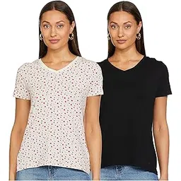 amazon brand - symbol Women Cotton Stretch Half Sleeve V-Neck Regular Fit T-Shirt (Pack of 2)-picture-40