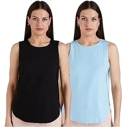 amazon brand - symbol Women's Cotton Stretch Regular Fit Round Neck Sleeveless T-Shirt (Pack of 2 | Available in Plus Size)-picture-54