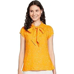 amazon brand - symbol Women's Rayon Cap Sleeve Regular Fit Tie-up Neck Blouse-picture-47