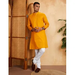 amazon brand - symbol Men's Cotton Solid Long Kurta Pyjama Set (2pcs) image 3