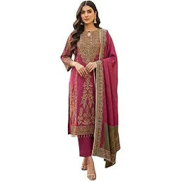 amazon brand - tavasya Womens Ethnic Motifs Embroidered Kurta Pant Set With Designer Long Dupatta-picture-31