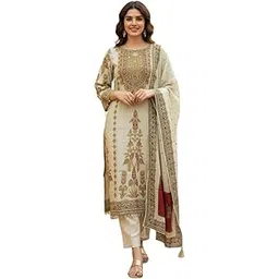 amazon brand - tavasya Womens Ethnic Motifs Embroidered Kurta Pant Set With Designer Long Dupatta-picture-28