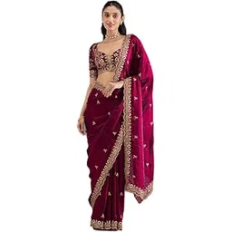 amazon brand - tavasya Women's Soft Fandy Chiffon Saree with Heavy Embroidery Sequins Work, Elegant Border & Designer Pallu, Paired with Fully Embroidered Fandy Chiffon Blouse Piece-picture-17