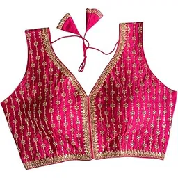 ambaryha creation Women's Designer Golden Jari Embroidered Sleeveless Readymade Blouse for Saree and Lehenga Choli (Free Size)-picture-43