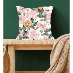 ambbi collections Pink & Green Floral Satin 16 x 16 Inches Cushion Cover-picture-21