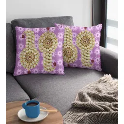 Violet Satin Ethnic motif 16x16 inches Cushion Covers (Pack of 2)-image-39