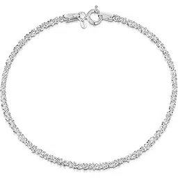 amberta 925 Sterling Silver 2 mm Snow/Rock Chain Bracelet Length 18 19 cm-picture-19
