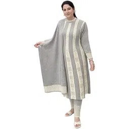 Ambey Creation Winter Dress, Grey and Beige Traditional Ethnic Suit Set with Dupatta-picture-12