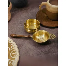 Ambi Exquisite Matte Finish 2 Pc Brass Large Tea Strainer With Resting Pot-picture-14