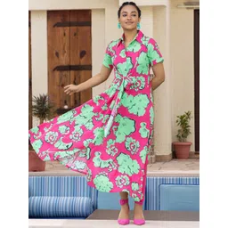 Ambraee Shirt Collar Floral Maxi Dress-picture-21