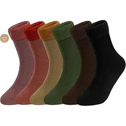 ameena store Pack of 6 Solid Winter Thick Warm Fleece Lined Thermal Stretchy Elastic Velvet Socks (Without Thumb) for Girls/Ladies/Women, Ankle Length, Multicolour-picture-16
