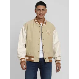 American Eagle Beige Regular Fit Colour Block Bomber Jacket-picture-24