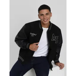 American Eagle Black Regular Fit Printed Bomber Jacket-picture-12