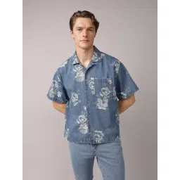 American Eagle Blue Cotton Regular Fit Floral Print Shirt-picture-39