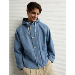 American Eagle Blue Cotton Regular Fit Hooded Jacket-picture-13