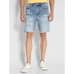 American Eagle Blue Regular Fit Distressed Denim Shorts-picture-44