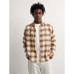 American Eagle Brown Cotton Loose Fit Checks Shirt-picture-31