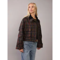 American Eagle Brown Cotton Regular Fit Checks Jacket-picture-18