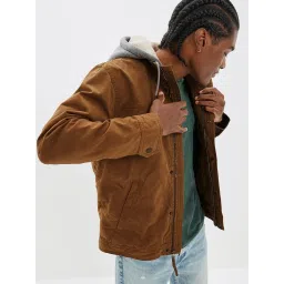 American Eagle Brown Cotton Regular Fit Hooded Jacket image 1