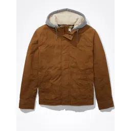 American Eagle Brown Cotton Regular Fit Hooded Jacket image 4