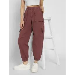 American Eagle Burgundy Solid Cargo Joggers-picture-27