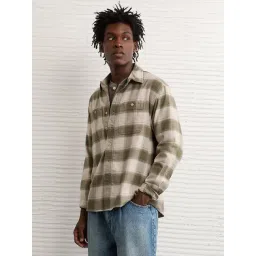 American Eagle Green Cotton Loose Fit Checks Shirt-picture-35