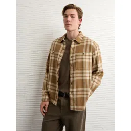 American Eagle Khaki Cotton Relaxed Fit Checks Shirt-picture-11