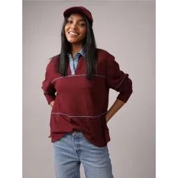 American Eagle Maroon Loose Fit Polo T-Shirt-picture-17