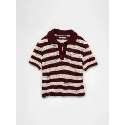 American Eagle Maroon Regular Fit Striped Polo T-Shirt-picture-15