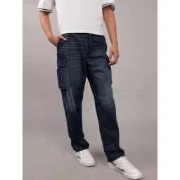 American Eagle Navy Cotton Regular Fit Cargo Jeans-picture-35