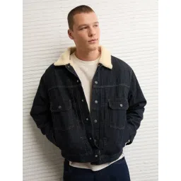 American Eagle Navy Cotton Regular Fit Denim Jacket-picture-16