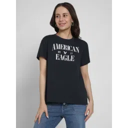 American Eagle Navy Cotton Regular Fit Logo Printed T-Shirt-picture-28